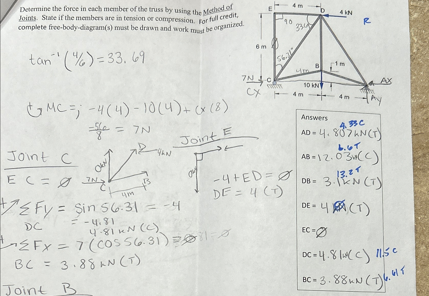 Determine the force in each member of the truss