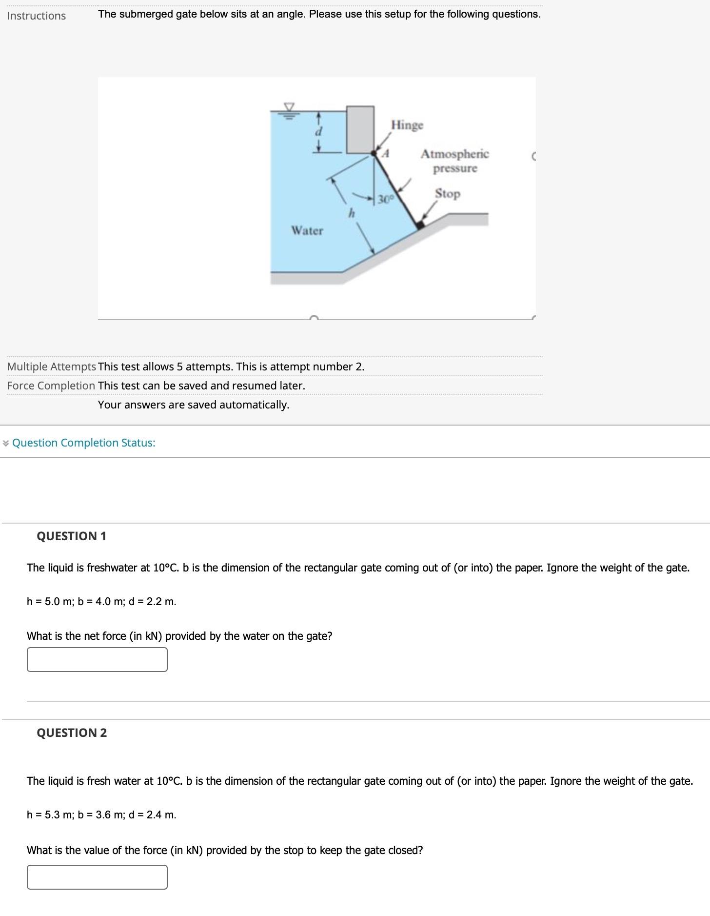 Instructions The submerged gate below sits at an