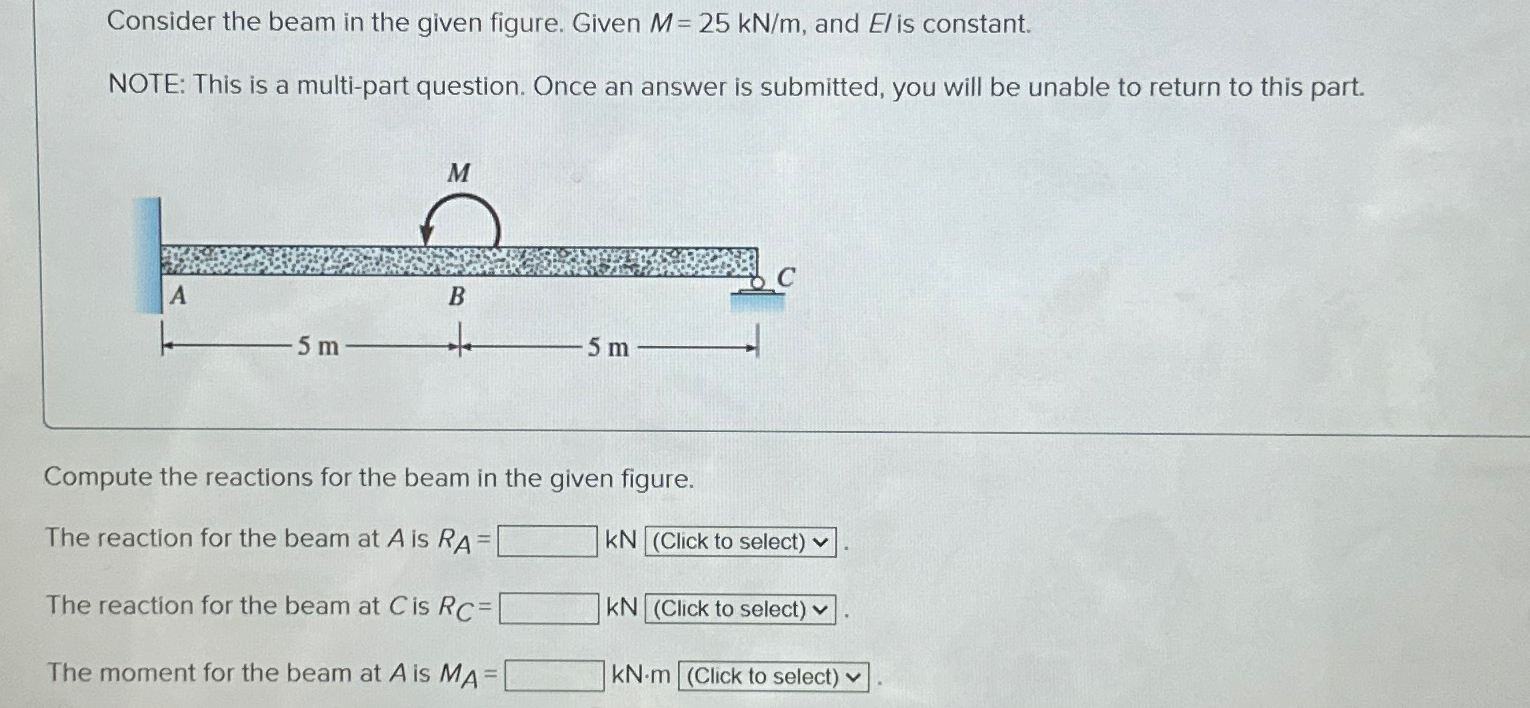 Consider the beam in the given figure. Given M =