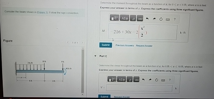 Determine the moment throughout the beam as a