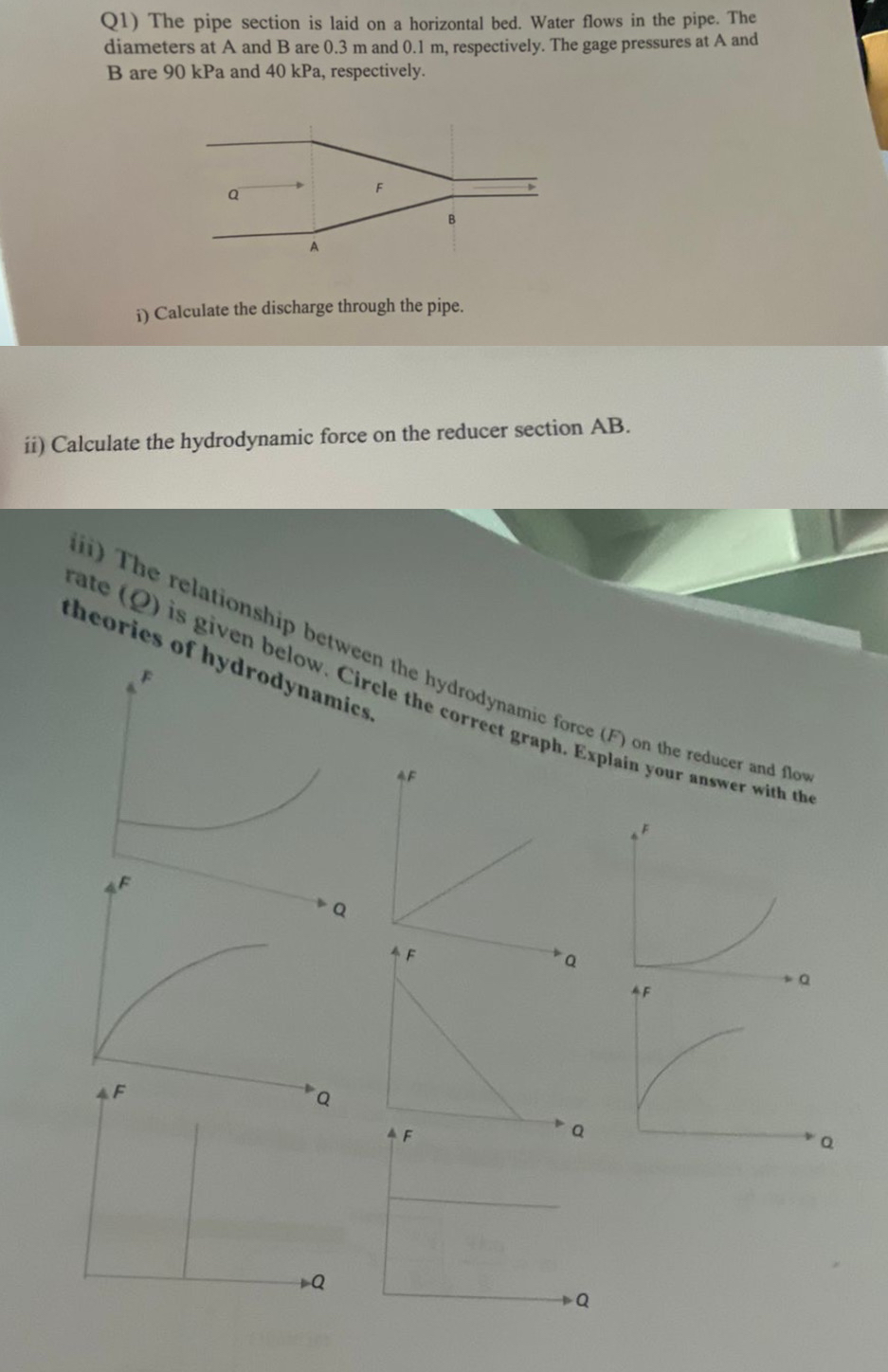 Q 1 ) The pipe section is laid on a horizontal