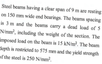 Steel beams having a clear span of 9 m are