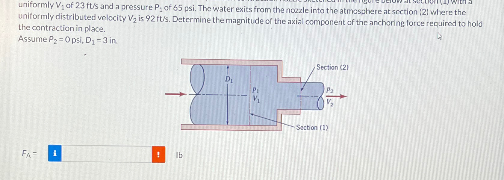 uniformly V 1 of 2 3 f t s and a pressure P 1 of