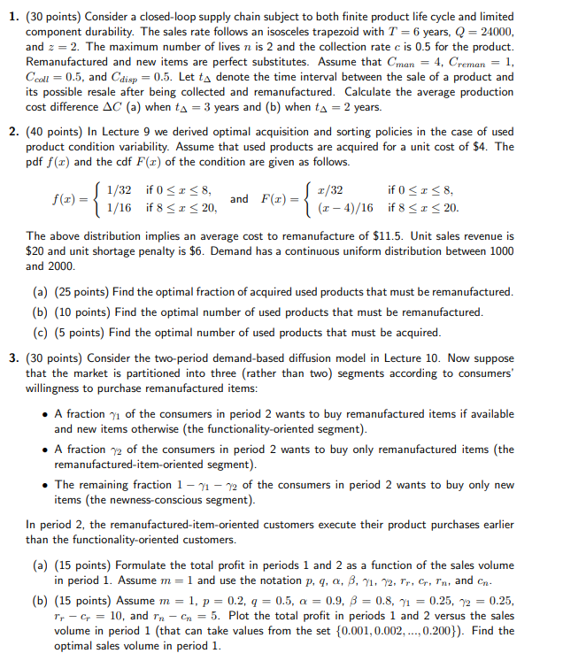 ( 3 0 points ) Consider a closed - loop supply