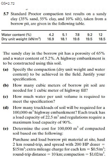 5 . 7 Standard Proctor compaction test results on