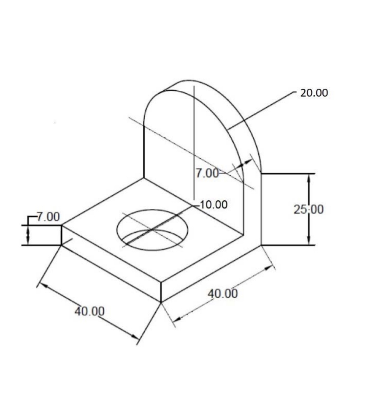 Draw front top and side view