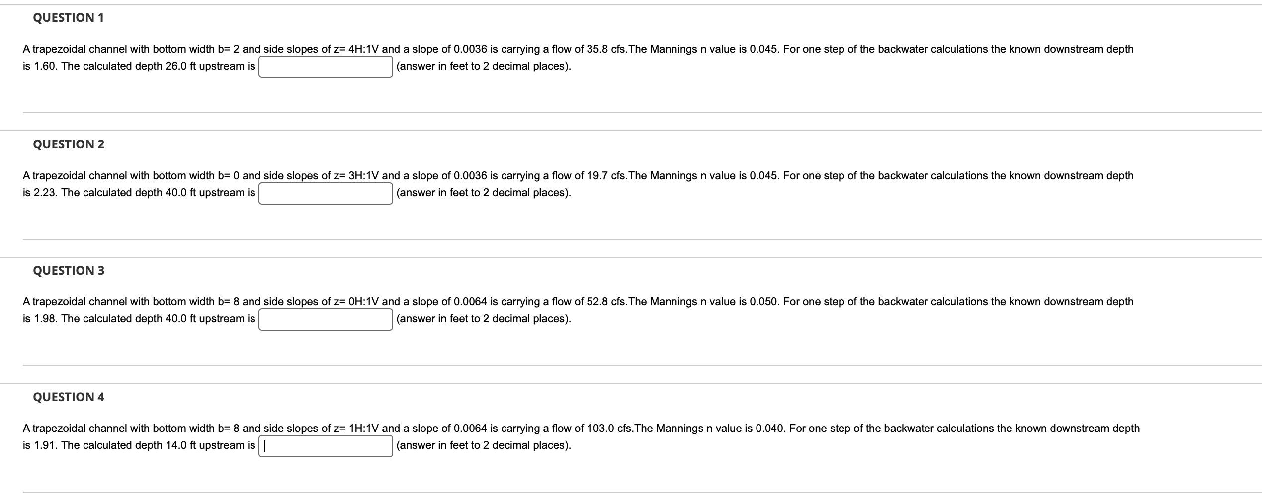 QUESTION 1 is 1 . 6 0 . The calculated depth 2 6