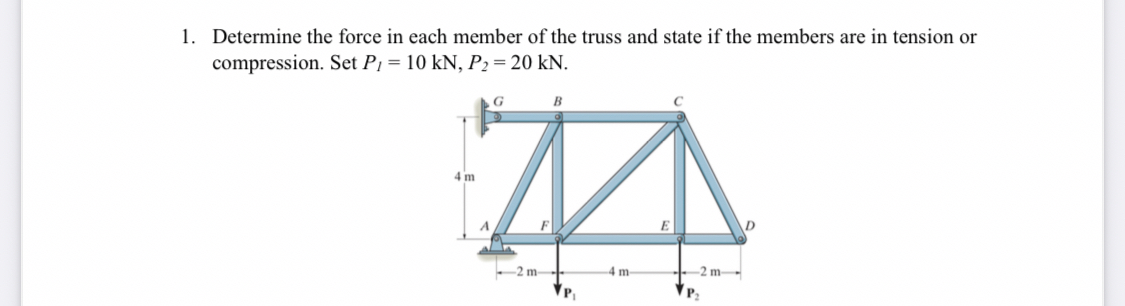 Determine the force in each member of the truss