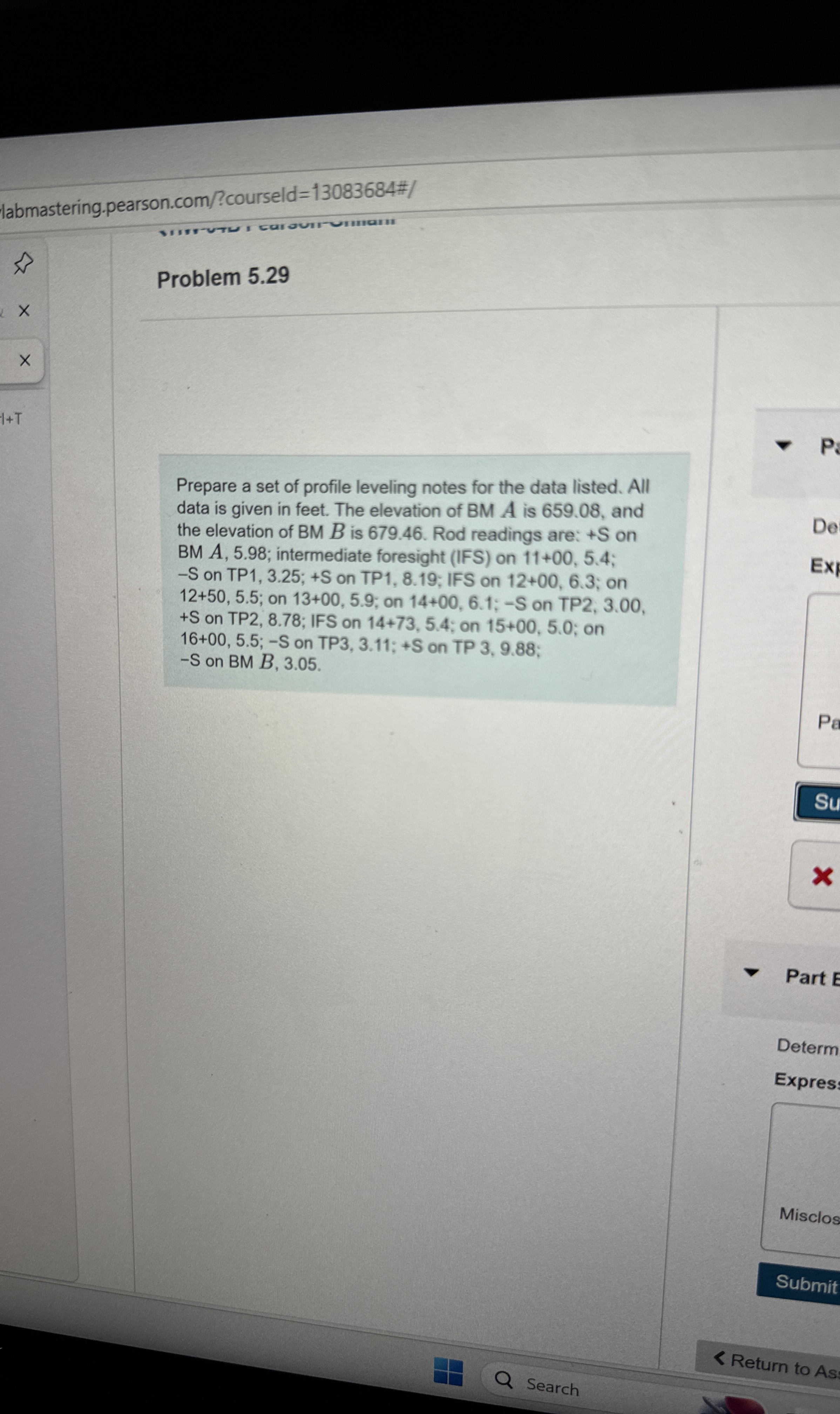 Prepare a set of profile leveling notes for the