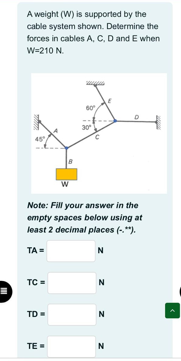 A weight ( W ) is supported by the cable system