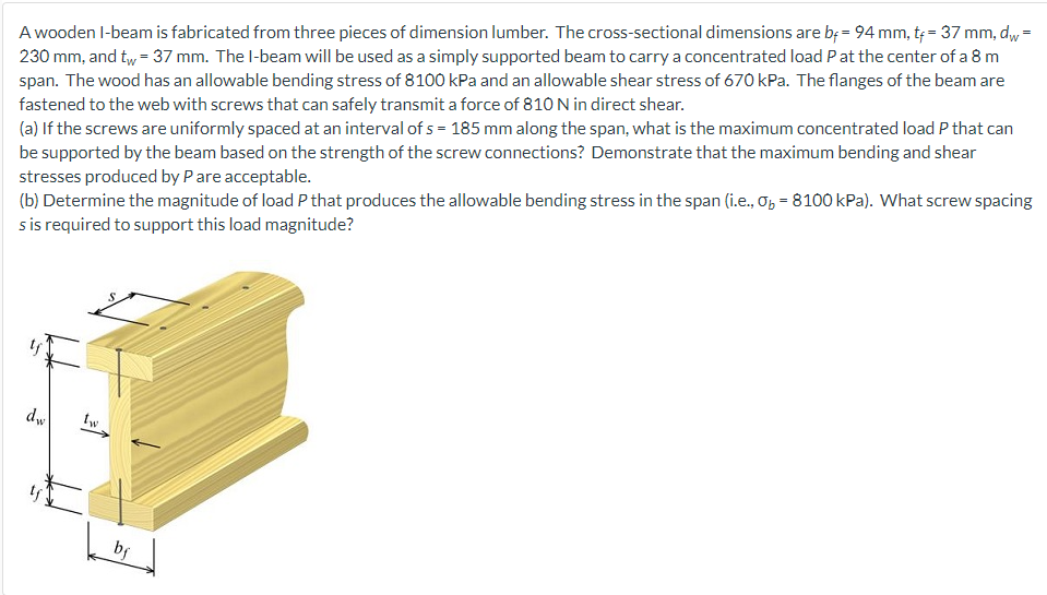 A wooden I - beam is fabricated from three pieces