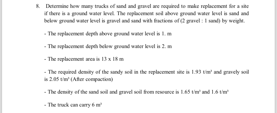 Determine how many trucks of sand and gravel are