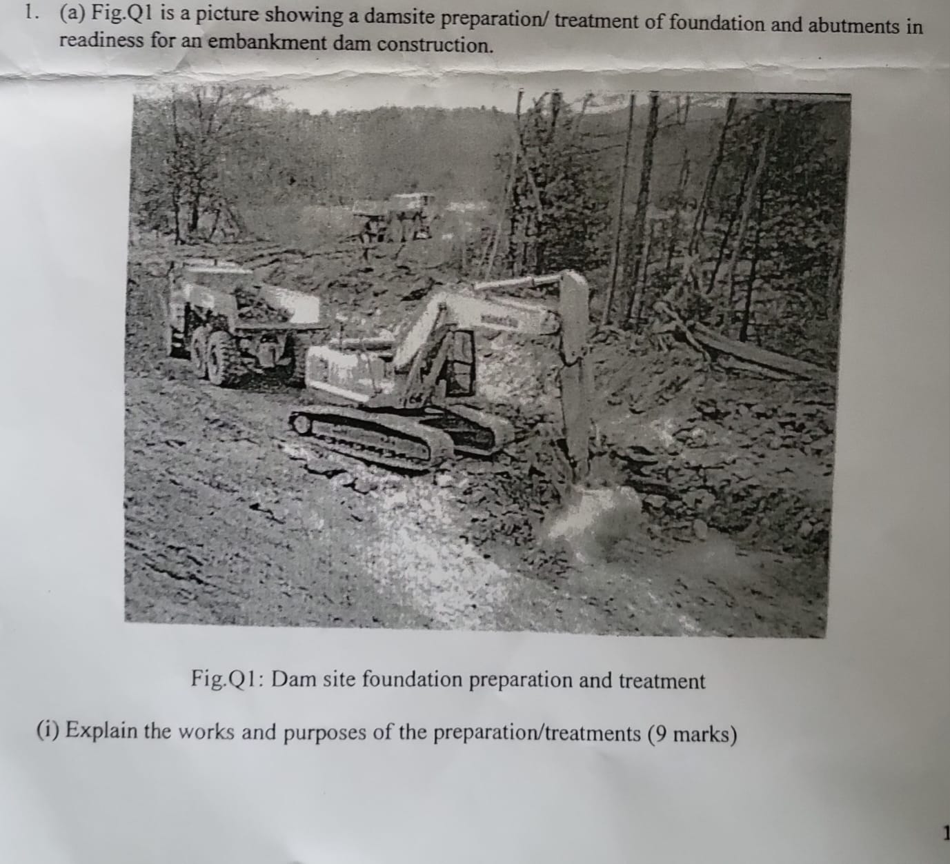 ( a ) Fig.Q 1 is a picture showing a damsite