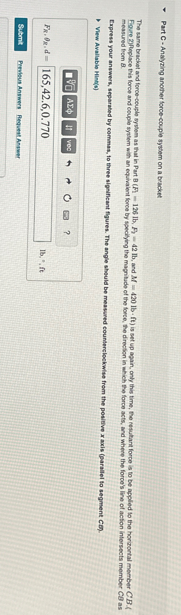 Part C - Analyzing another force - couple system