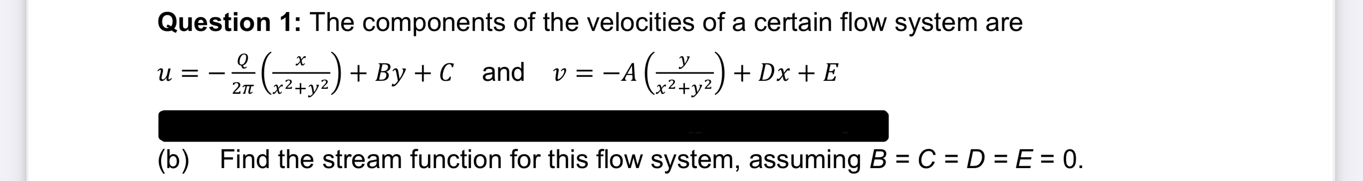 Question 1 : The components of the velocities of