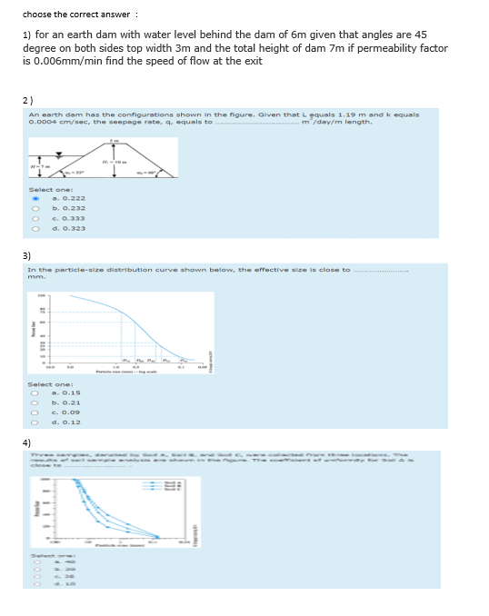 choose the correct answer : for an earth dam with