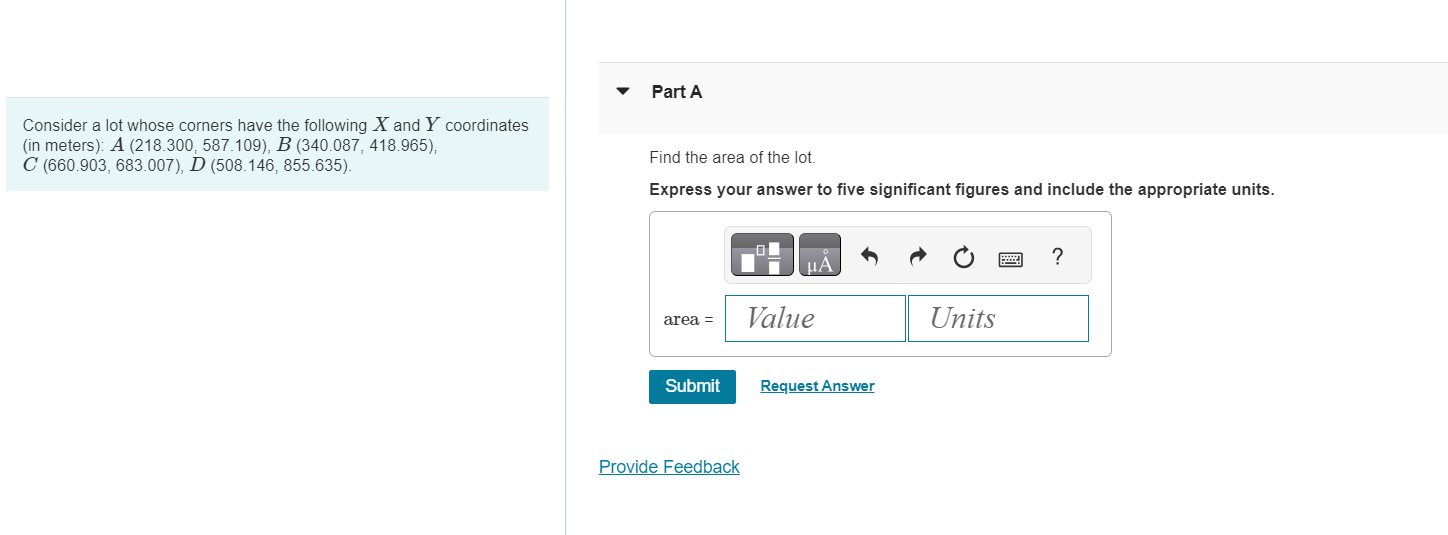 Consider a lot whose corners have the following x