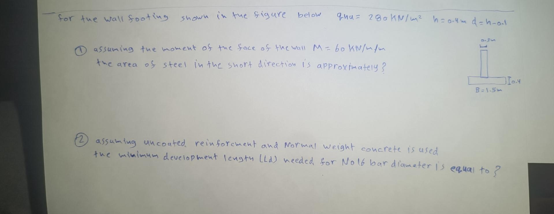 for the wall footing shown in the figure below q