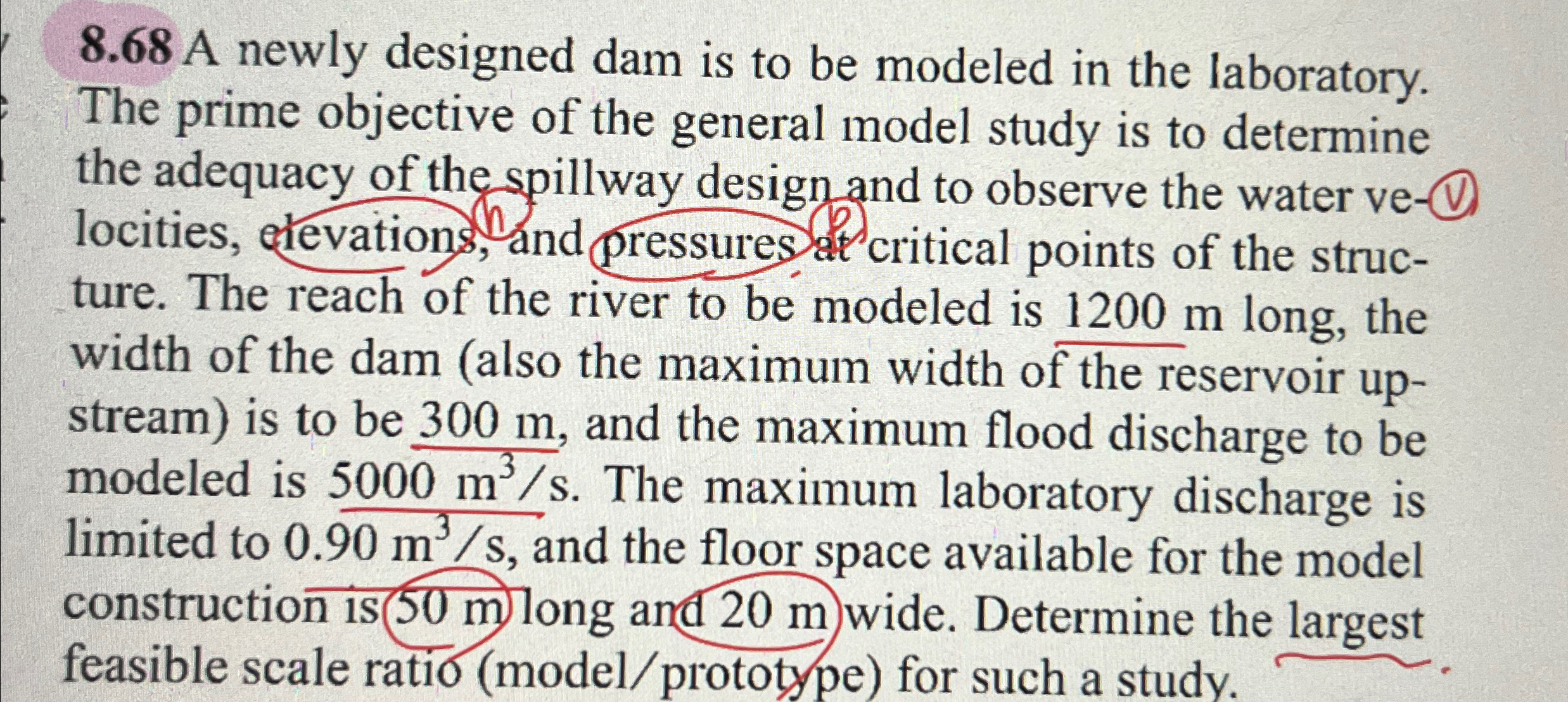8 . 6 8 A newly designed dam is to be modeled in