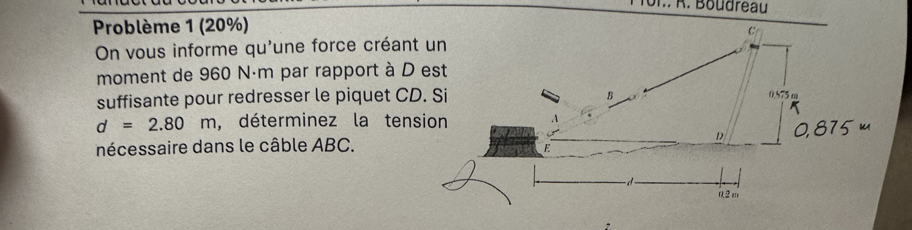 Probl me 1 ( 2 0 % ) On vous informe qu'une force