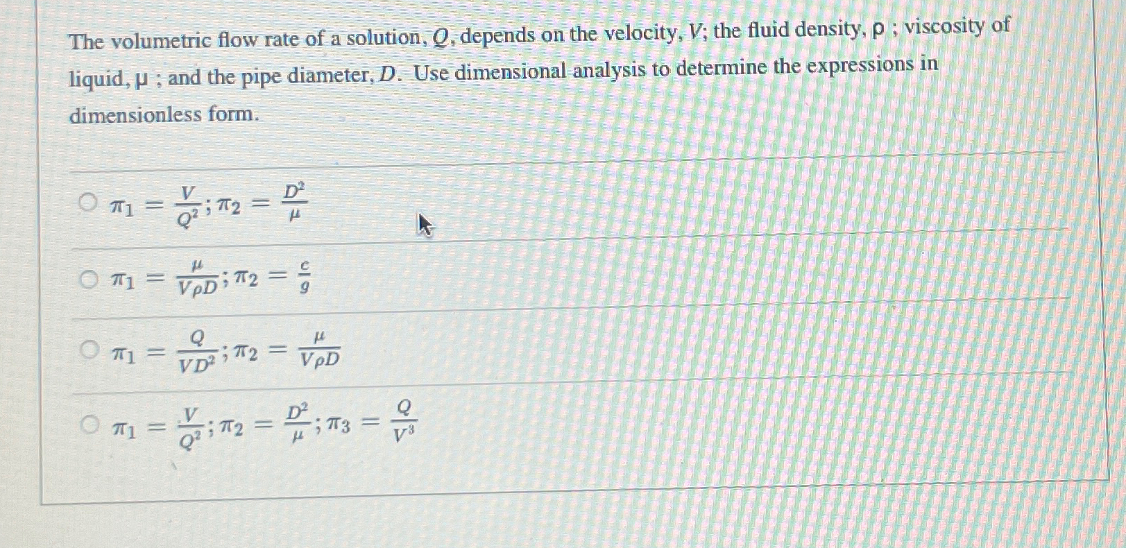 The volumetric flow rate of a solution, Q ,