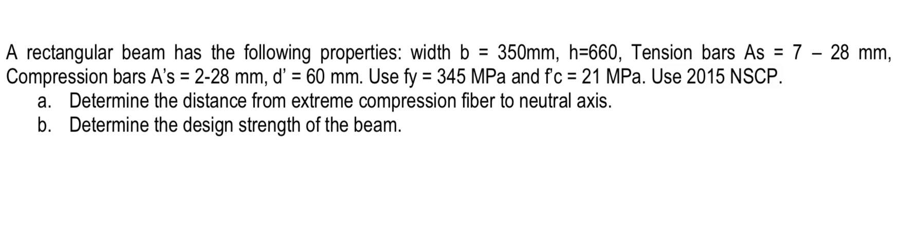 A rectangular beam has the following properties: