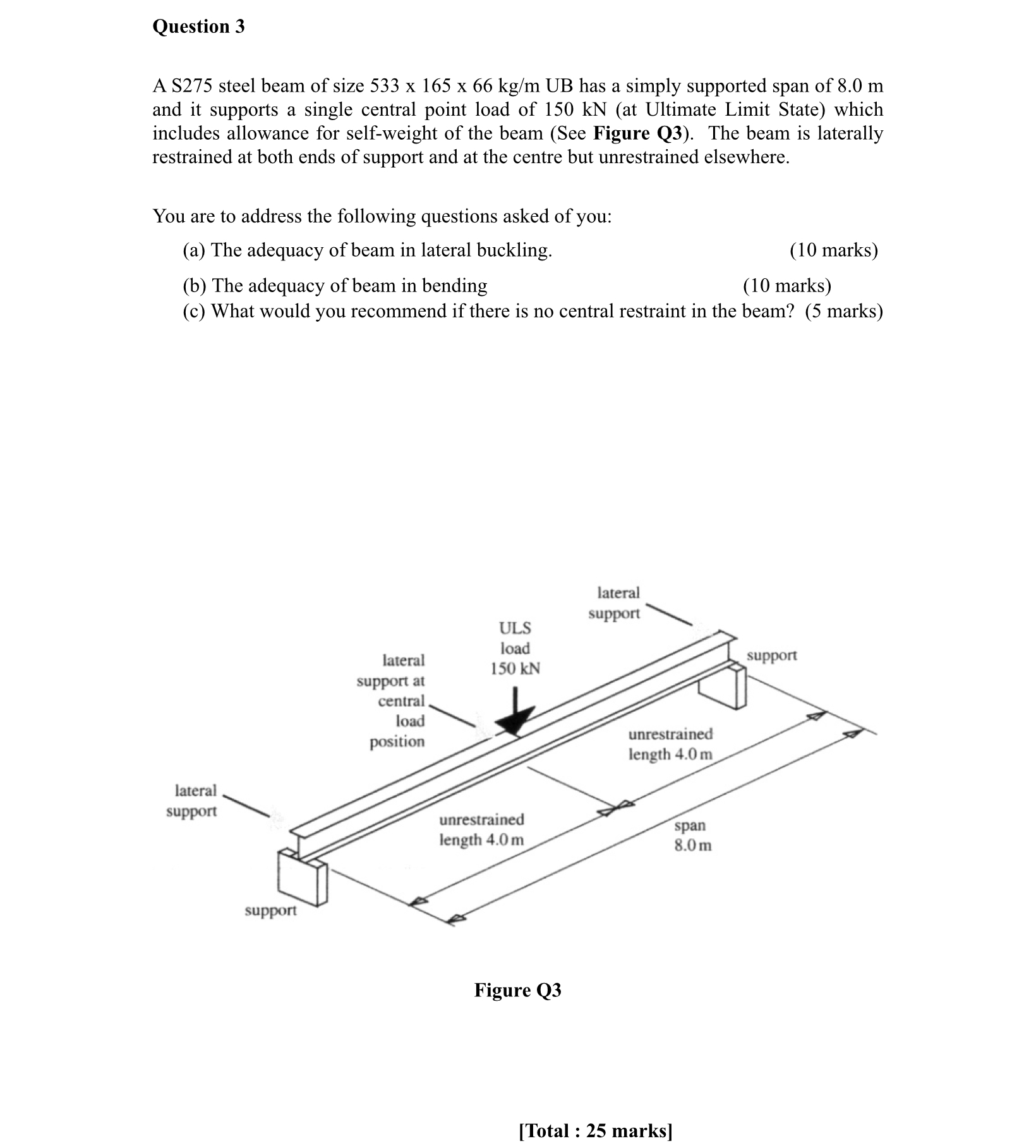 Question 3 A S 2 7 5 steel beam of size 5 3 3 1 6