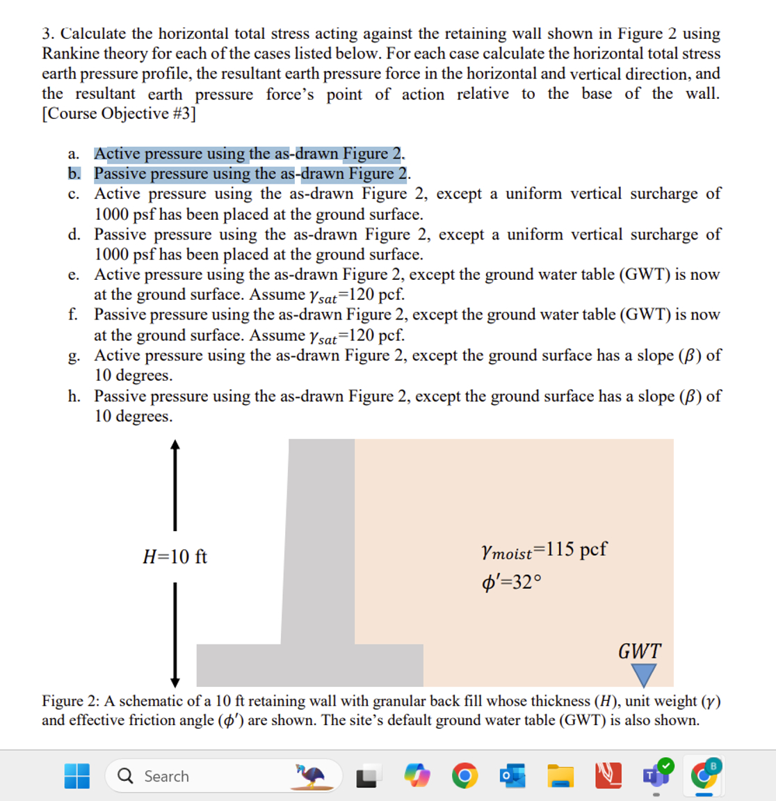 Calculate the horizontal total stress acting