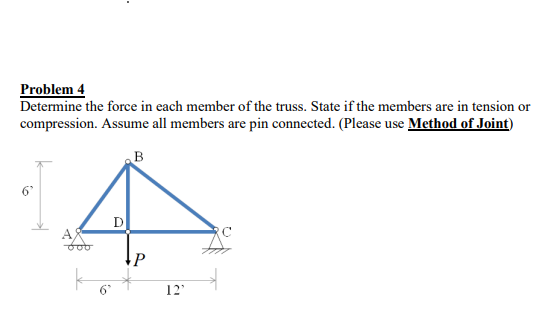 Problem 4 Determine the force in each member of
