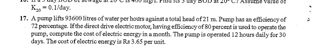A pump lifts 9 3 6 0 0 litres of water per hours