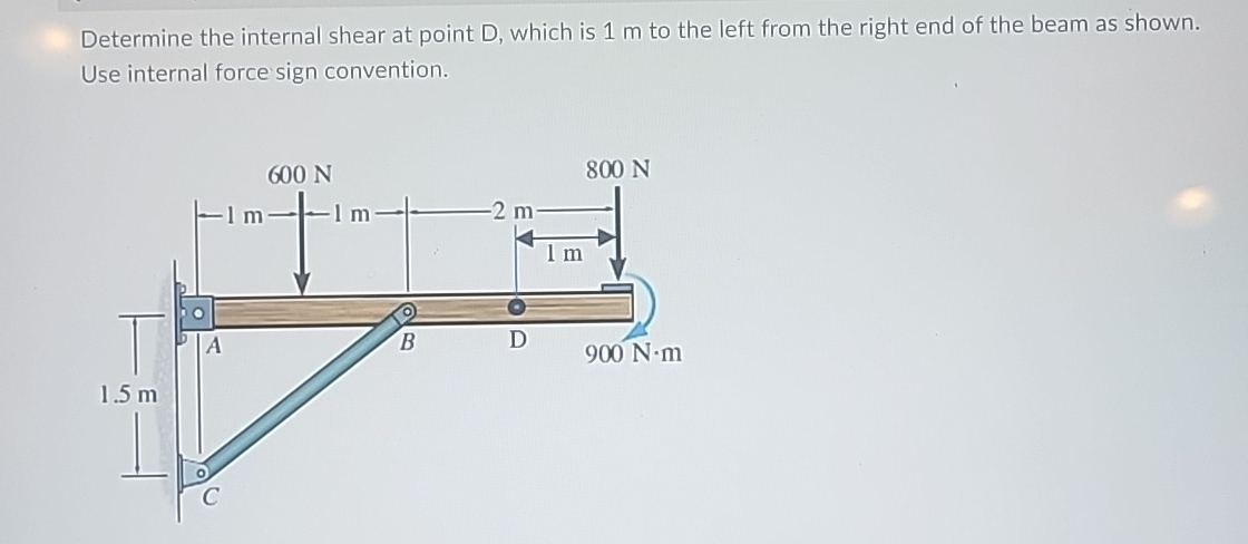 Determine the internal shear at point D , which