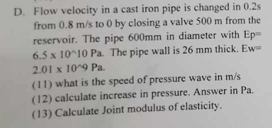 D . Flow velocity in a cast iron pipe is changed