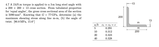 4 . 7 A 2 k N . m torque is applied to a 3 m long