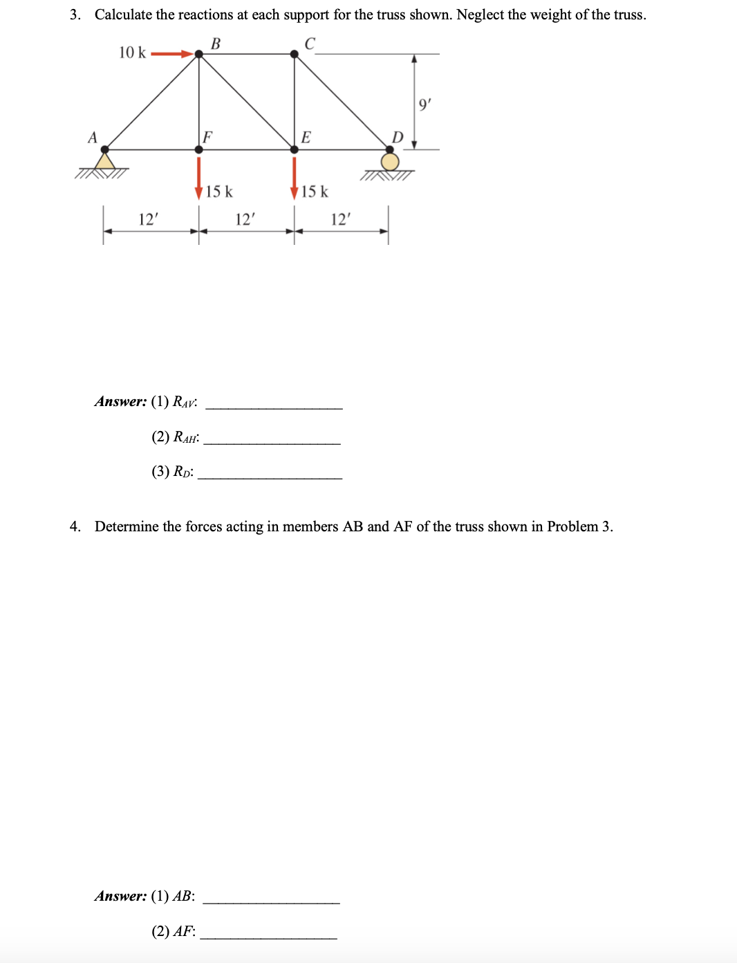 Calculate the reactions at each support for the