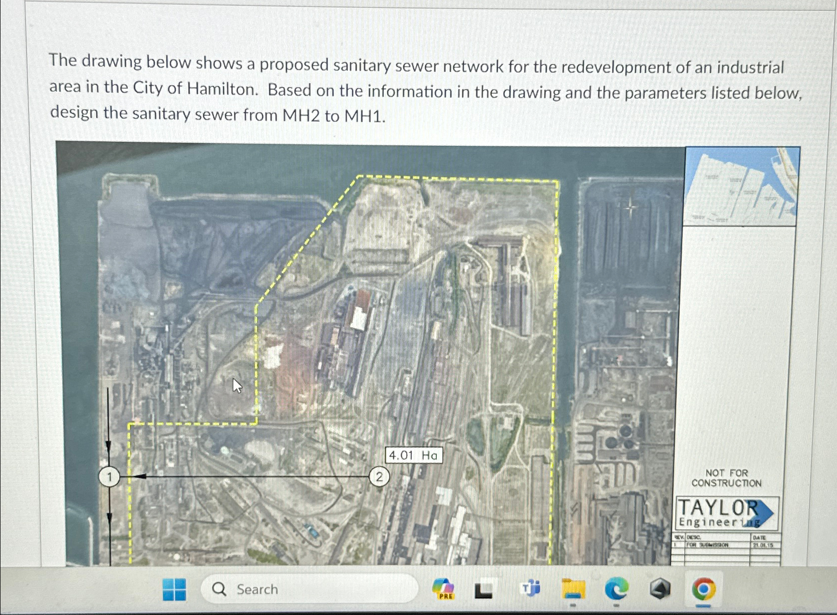 The drawing below shows a proposed sanitary sewer