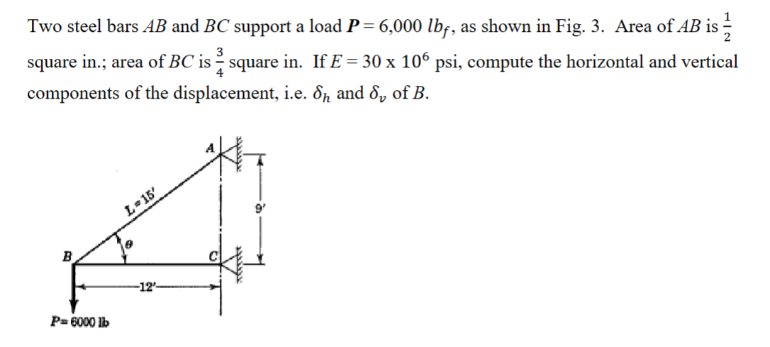 Two steel bars A B and B C support a load P = 6 ,