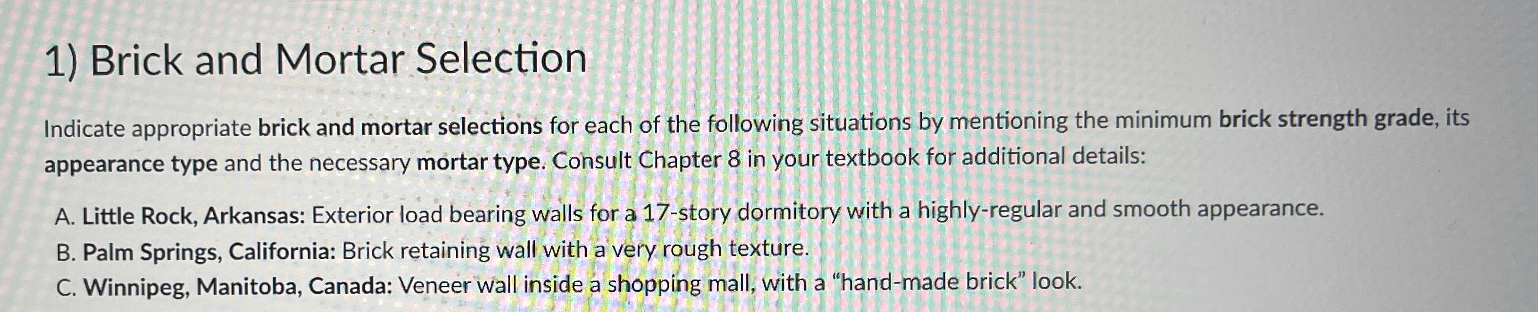 Brick and Mortar Selection Indicate appropriate