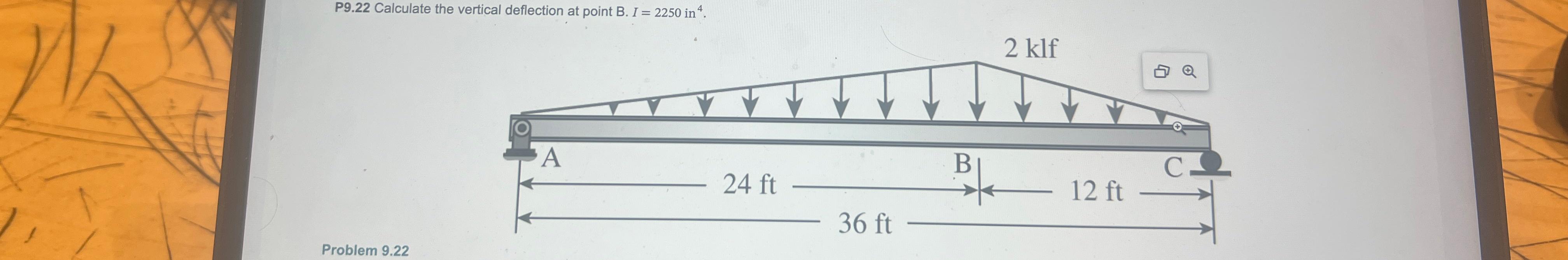 P 9 . 2 2 Calculate the vertical deflection at