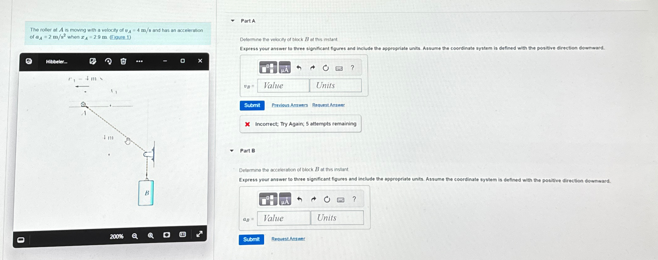 The roller at A is moving with a velocity of v A