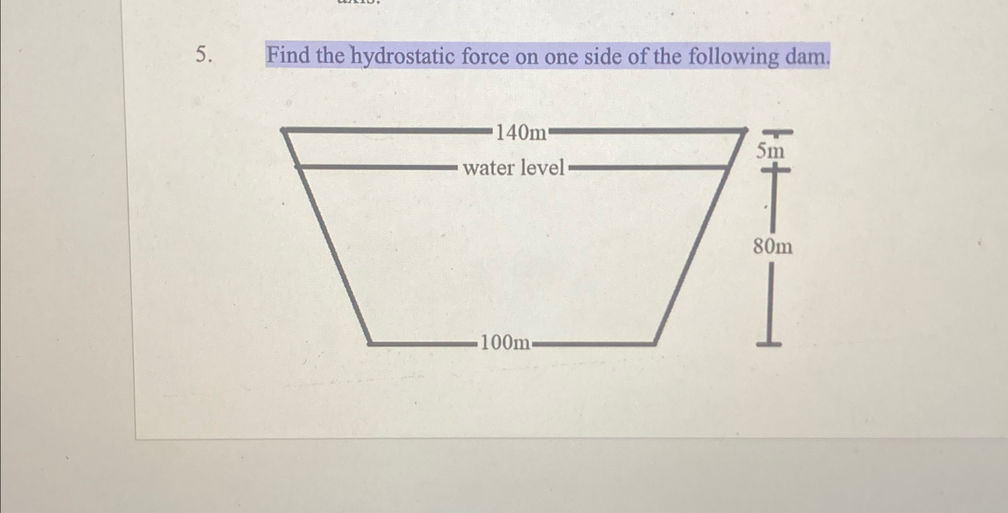 Find the hydrostatic force on one side of the