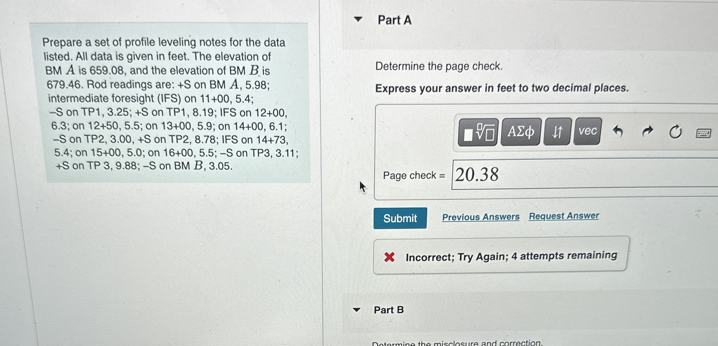 Prepare a set of profile leveling notes for the