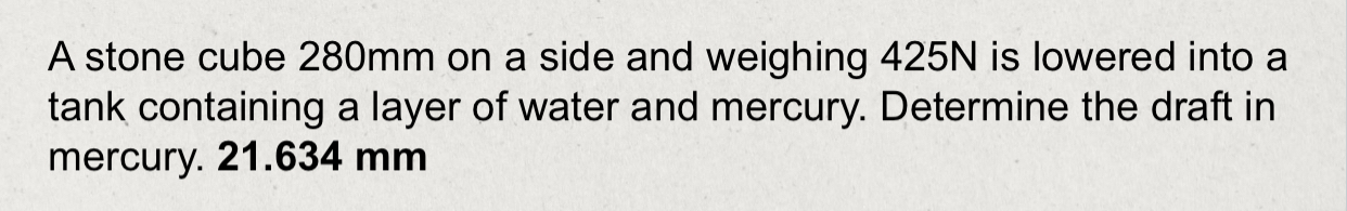A stone cube 2 8 0 mm on a side and weighing 4 2