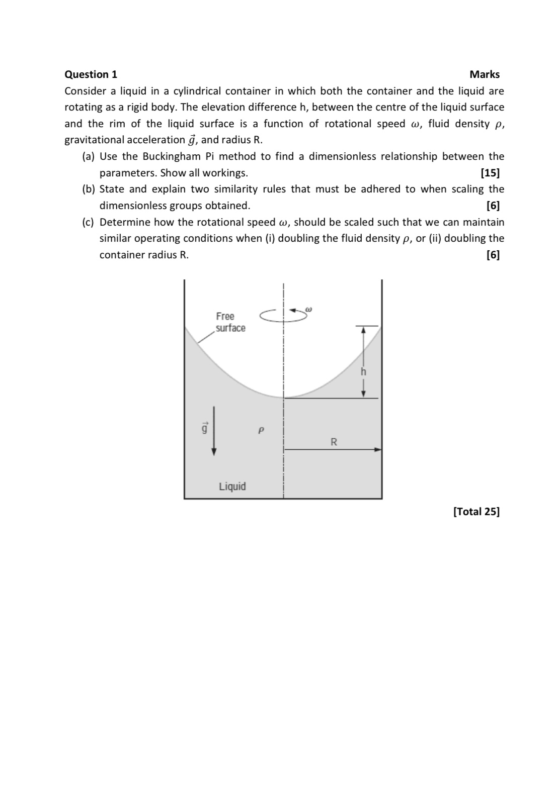 Question 1 Marks Consider a liquid in a