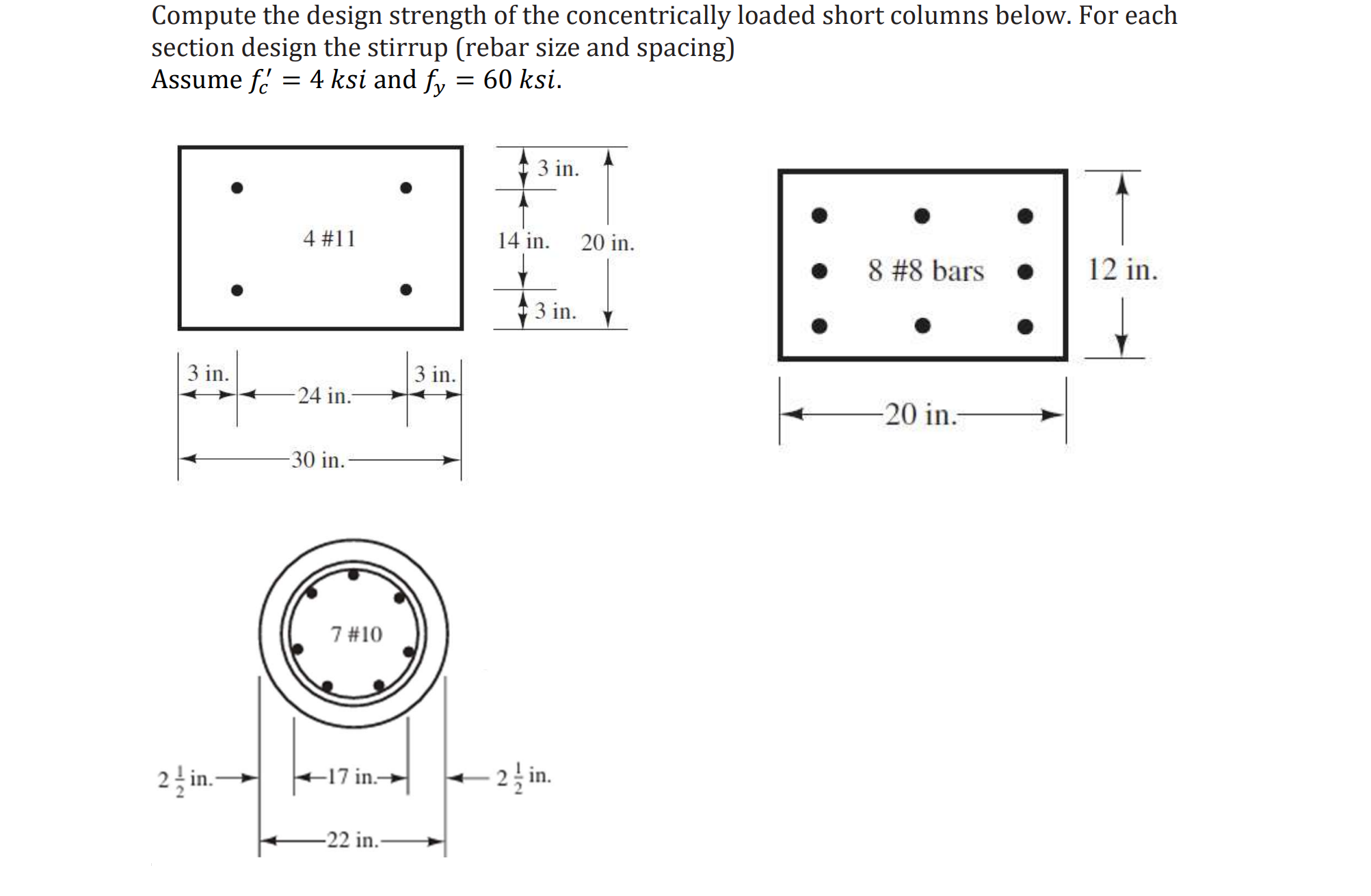 Compute the design strength of the concentrically