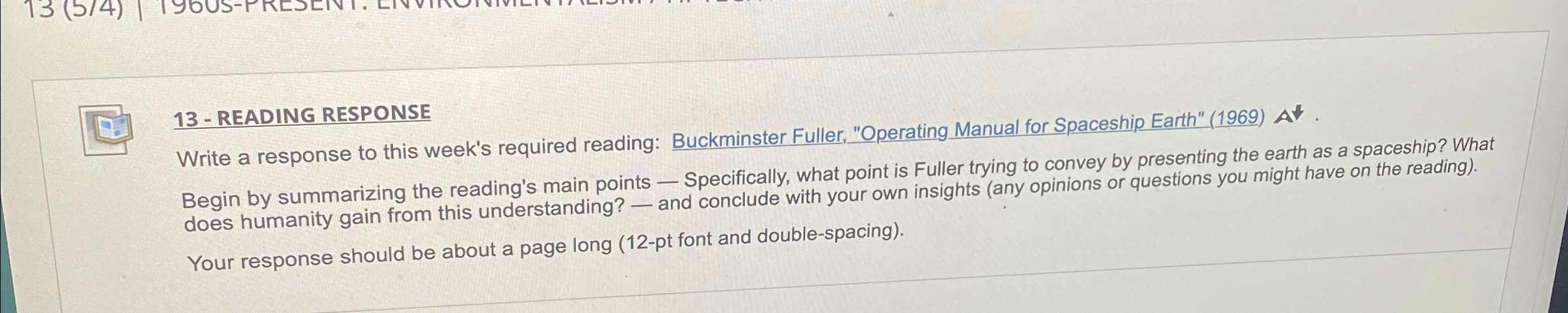 1 3 - READING RESPONSE Write a response to this