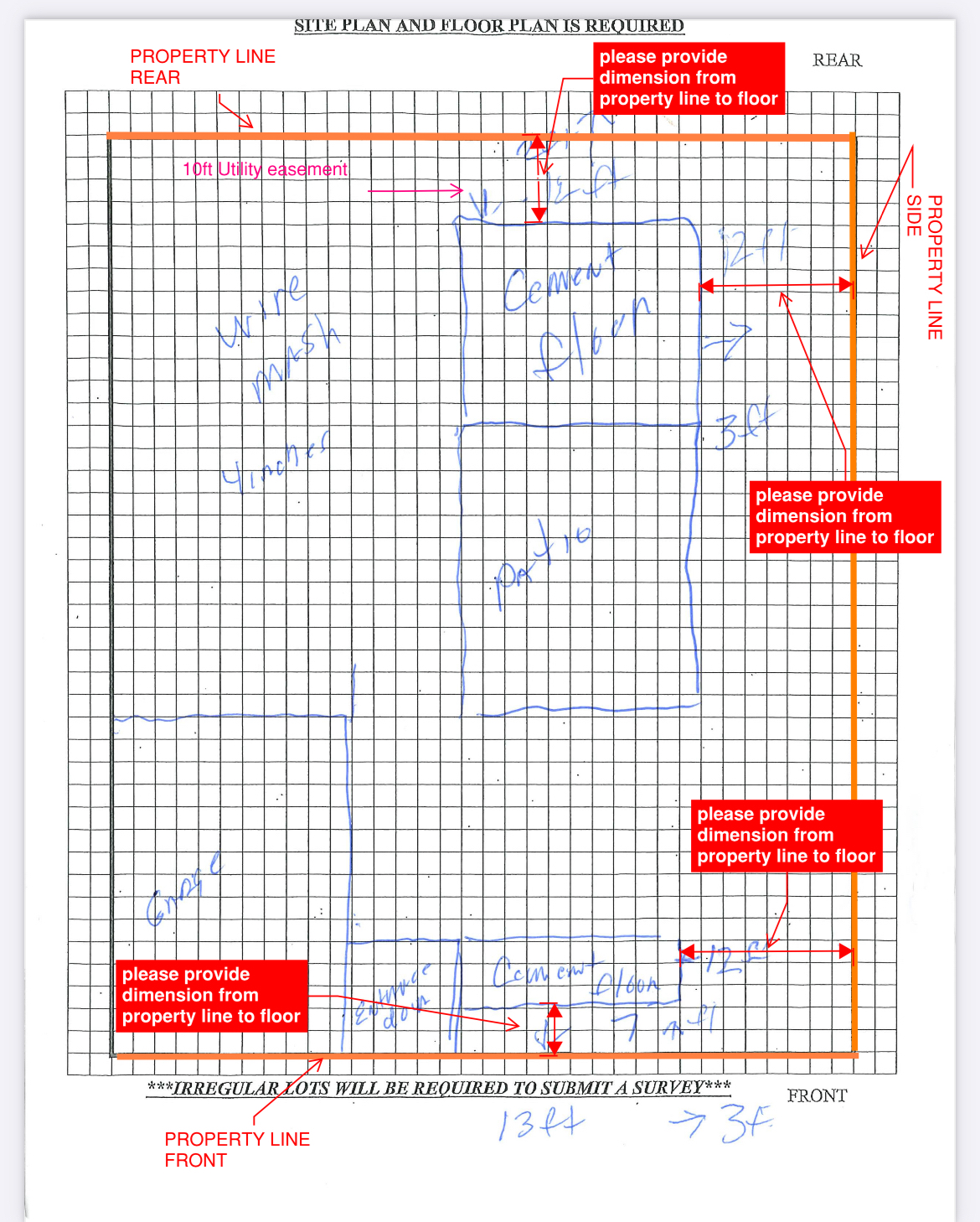 Please provide dimension from property line to