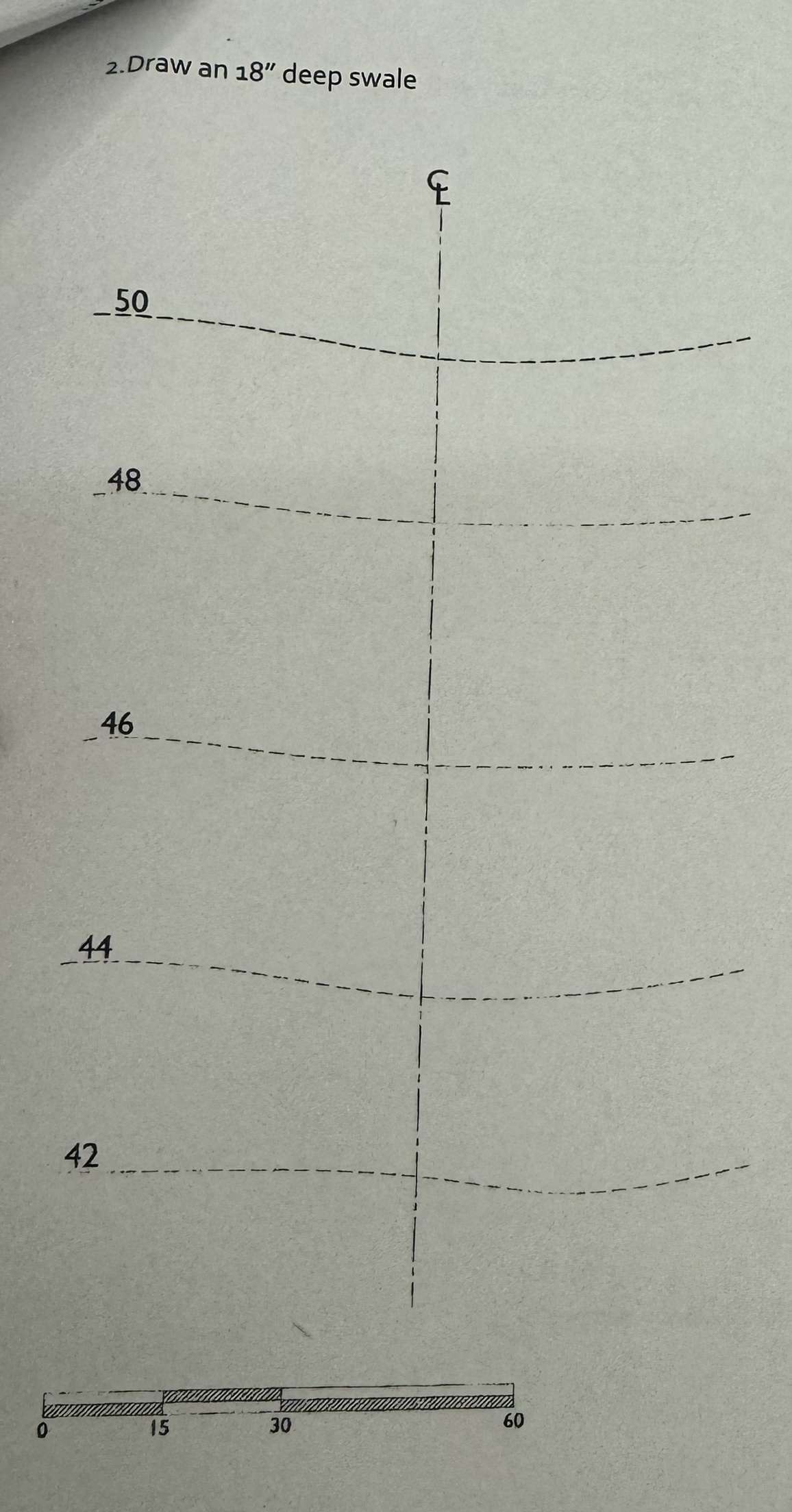 2 . Draw an 1 8 " deep swale