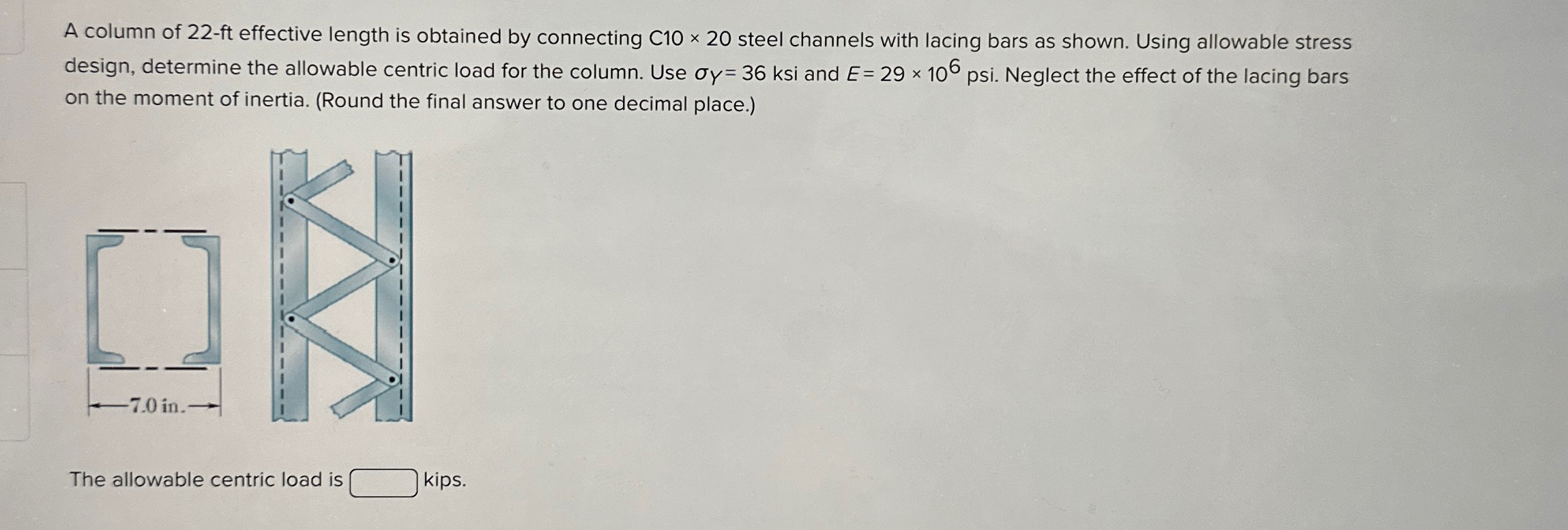 A column of 2 2 - ft effective length is obtained