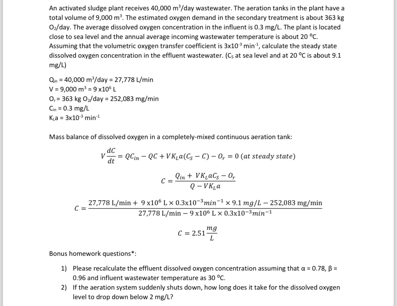 An activated sludge plant receives 4 0 , 0 0 0 m
