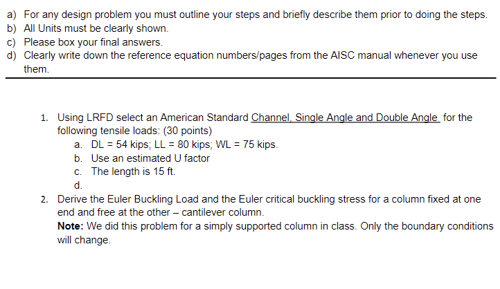 Please answer, and show all work. a ) For any